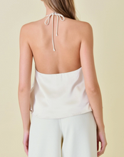 Load image into Gallery viewer, Flower Accent Satin Halter Top