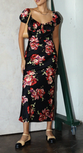 Load image into Gallery viewer, Puff Sleeve Rose Maxi Dress