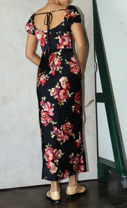 Puff Sleeve Rose Maxi Dress