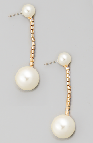 Pearl Beads Rhinestone Chain Dangle Earrings