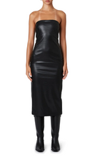 Load image into Gallery viewer, Strapless Vegan Leather Midi Dress