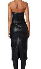 Load image into Gallery viewer, Strapless Vegan Leather Midi Dress