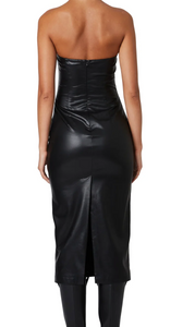 Strapless Vegan Leather Midi Dress