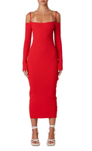 Load image into Gallery viewer, Long Sleeve Off Shoulder Knit Midi Dress