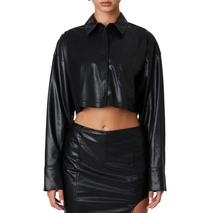 Load image into Gallery viewer, Vegan Leather Long Sleeve Cropped Top