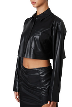 Load image into Gallery viewer, Vegan Leather Long Sleeve Cropped Top