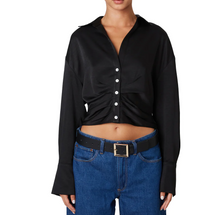 Load image into Gallery viewer, Long Sleeve Fitted Satin Button Down Top