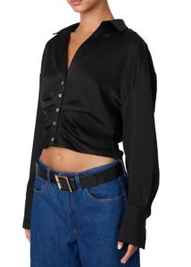Long Sleeve Fitted Satin Button Down Top
