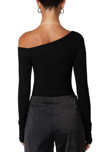 One Shoulder Long Sleeve Ribbed Top
