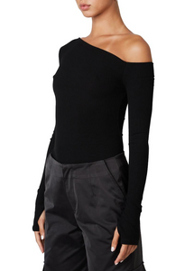 One Shoulder Long Sleeve Ribbed Top