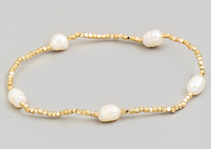 Pearl Metallic Seed Beaded Bracelet