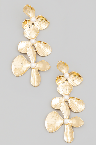 Triple Metallic Flower Chain Dangle Earrings