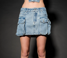 Load image into Gallery viewer, Low Rise Denim Cargo Skirt