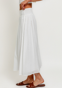 High Waisted Smocked Midi Skirt
