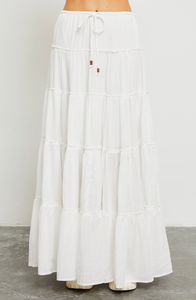 Drawstring Tiered Maxi Skirt
