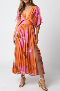 V Neck Short Sleeve Maxi Dress