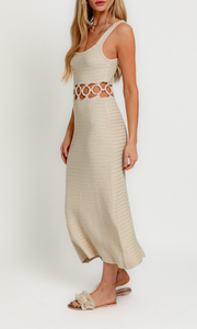 Square Neck Sleeveless Crochet Midi Dress