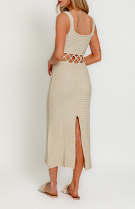 Square Neck Sleeveless Crochet Midi Dress