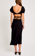 Load image into Gallery viewer, Puff Sleeve Lace Up Back Midi Dress