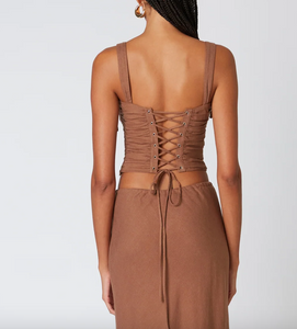 Corset Ruched Tie Back Linen Top