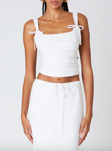 Load image into Gallery viewer, Corset Ruched Tie Back Linen Top