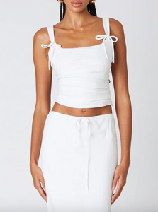 Corset Ruched Tie Back Linen Top