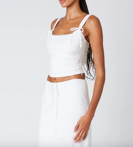 Corset Ruched Tie Back Linen Top