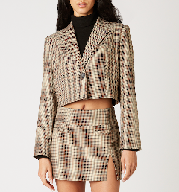 Cropped Plaid Blazer