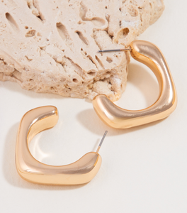 Rounded Metallic Square Hoop Earrings