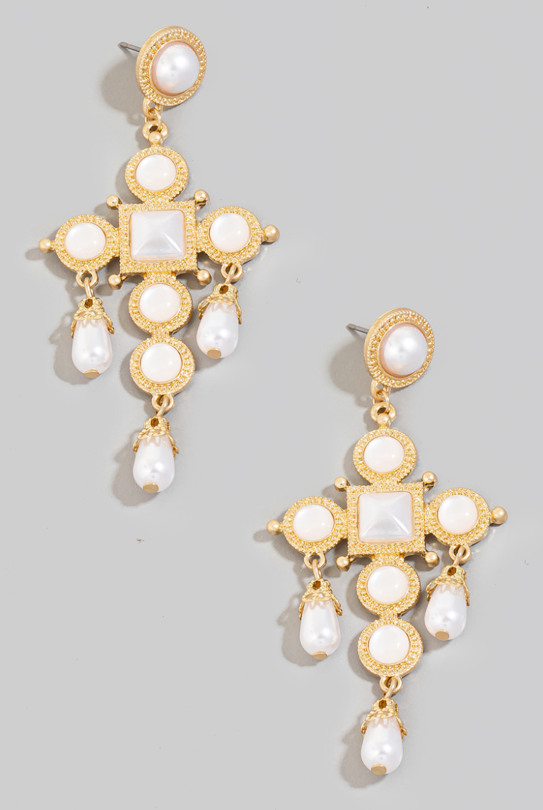 Antique Styled Tiered Pearly Studded Dangle Earrings