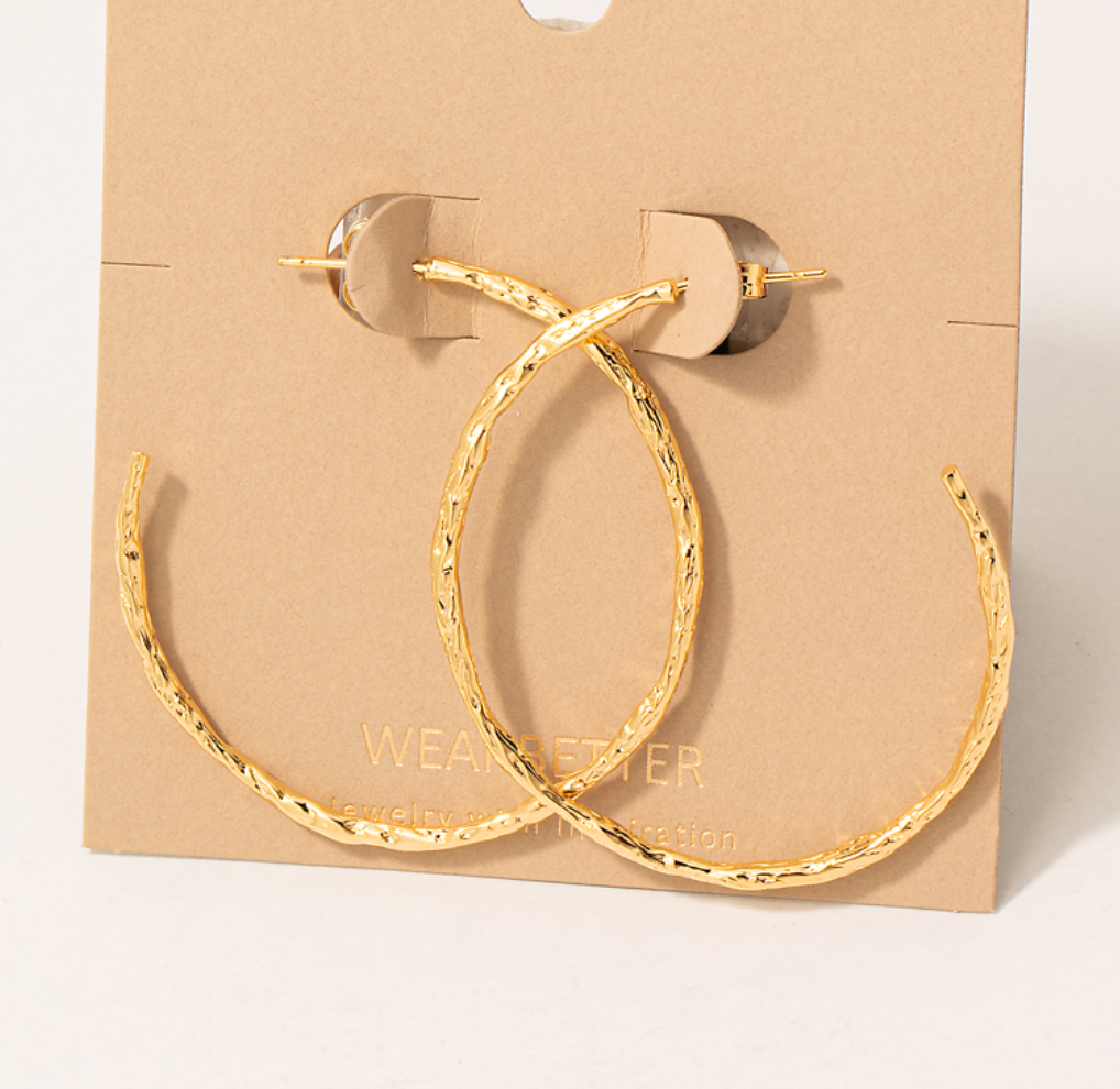 Gold Dipped Textured Large Hoop Earrings