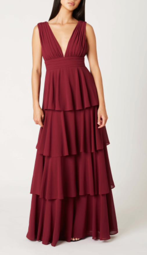 Tiered V Neck Maxi Dress