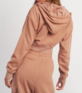 Contrasted Cropped Zip Up Hoodie