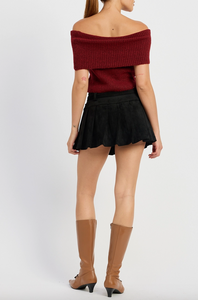 Pleated Suede Belted Mini Skort