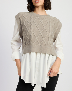 Cable Knit Sweater Button Down Top