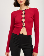 Load image into Gallery viewer, Long Sleeve Ribbed Bow Detail Top