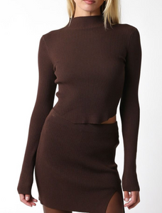 Long Sleeve Mock Neck Ribbed Sweater