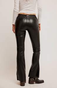 Vegan Leather Slit Boot Cut Pants