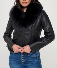 Load image into Gallery viewer, Fur Vegan Leather Jacket