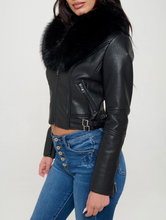 Load image into Gallery viewer, Fur Vegan Leather Jacket