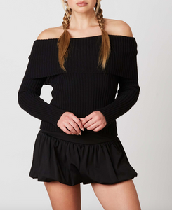 Off Shoulder Foldover Ribbed Sweater