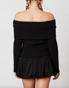 Off Shoulder Foldover Ribbed Sweater