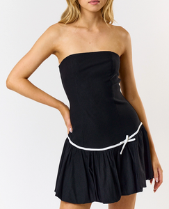 Tube Bubble Contrast Bow Mini Dress