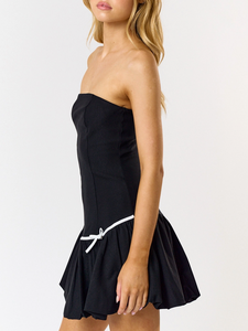 Tube Bubble Contrast Bow Mini Dress
