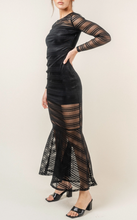 Load image into Gallery viewer, Striped Mesh Long Sleeve Mermaid Maxi Dress