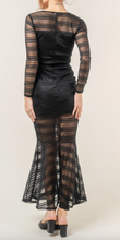 Load image into Gallery viewer, Striped Mesh Long Sleeve Mermaid Maxi Dress
