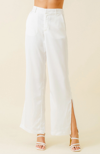 High Waisted Satin Side Slit Pants