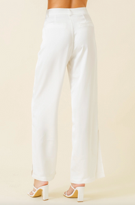 High Waisted Satin Side Slit Pants