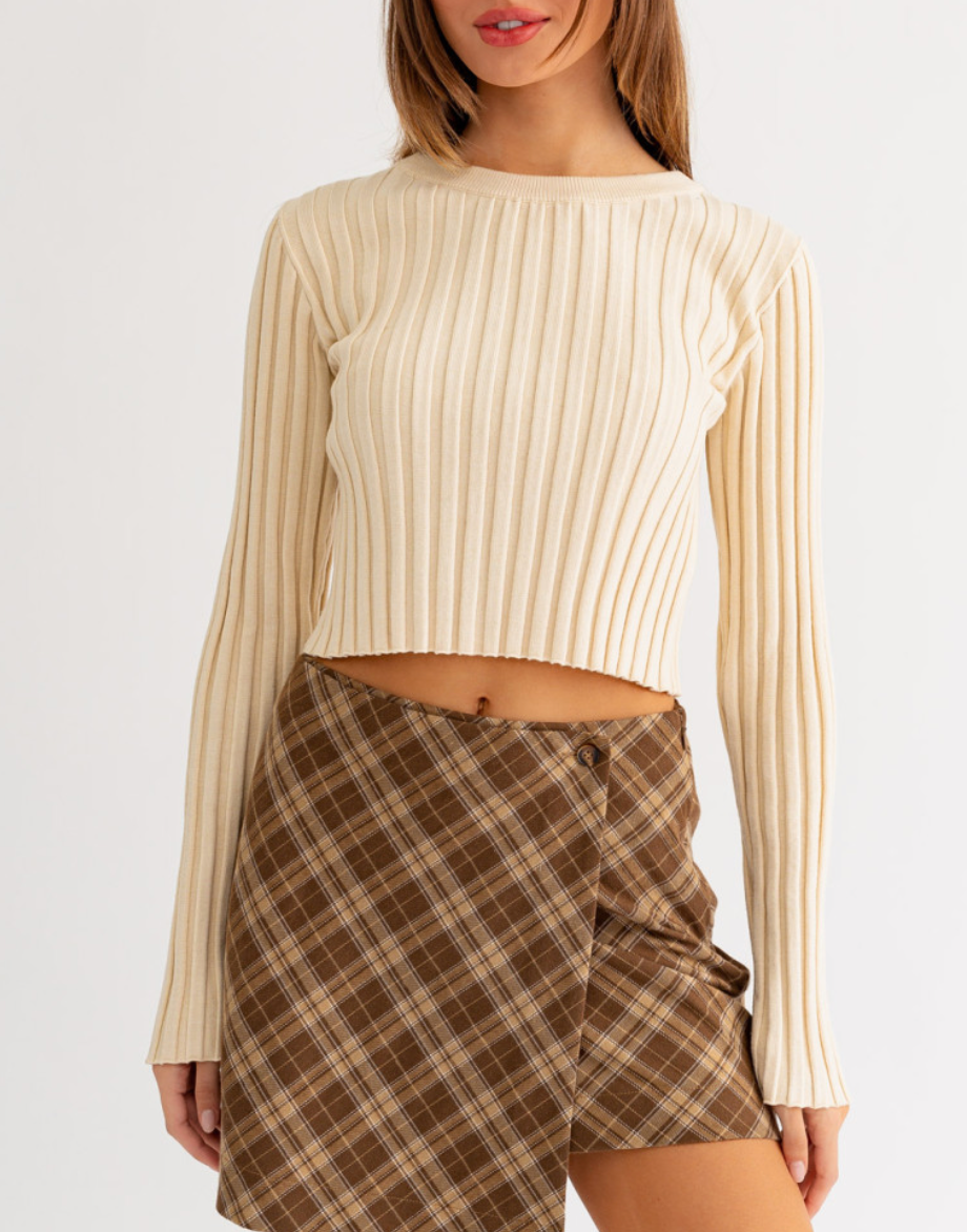 Long Sleeve Back Shirring Knit Sweater