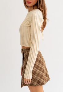 Long Sleeve Back Shirring Knit Sweater